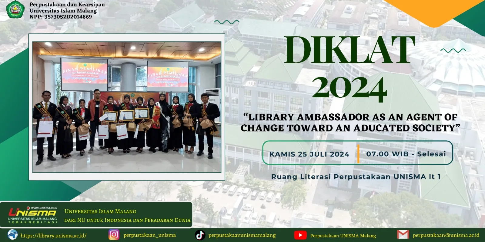 PERPUSTAKAAN UNIVERSITAS ISLAM MALANG MENGADAKAN DIKLAT PERDANA DUTA PERPUSTAKAAN UNISMA