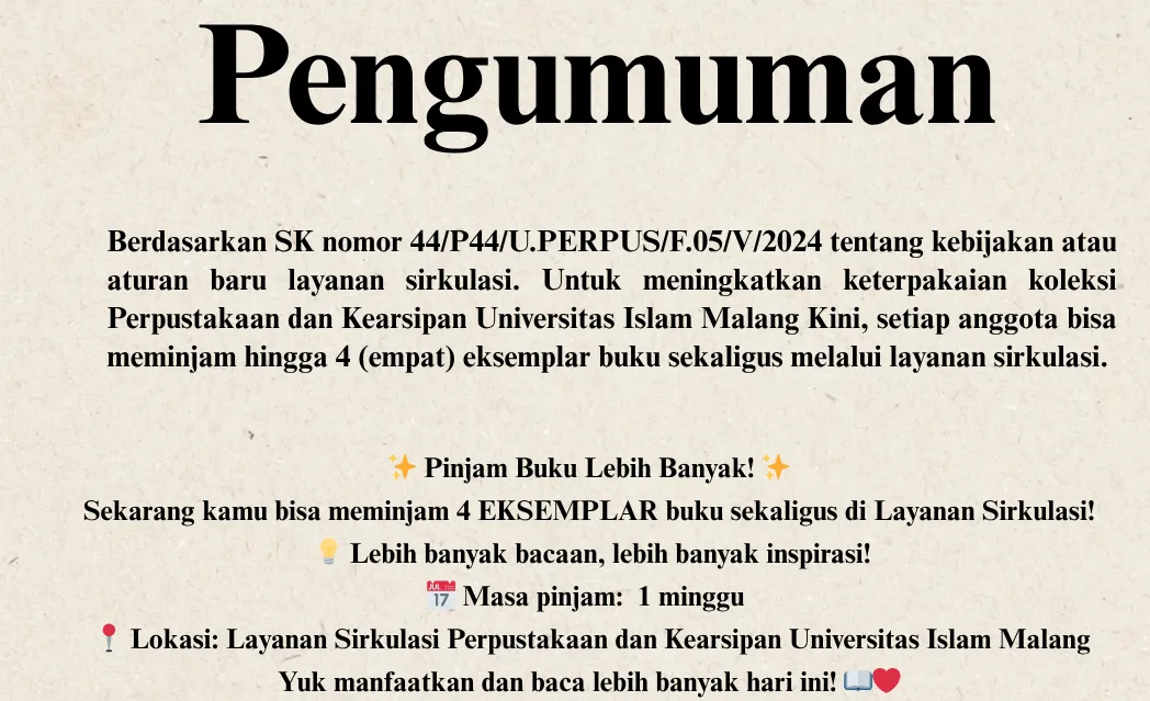 Pengumuman Layanan Sirkulasi